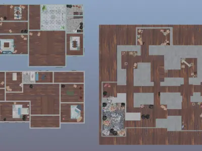 abandoned manor exterior and interior game map Low-poly 3D model