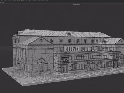 School Building 3D Model Game-Ready Low-poly 3D model