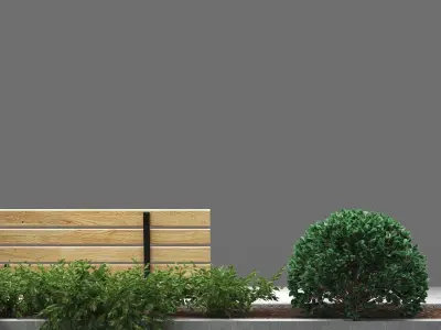 bench202 concrete planter with bench and plants 3D model