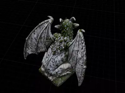 Ancient Mossy Gargoyle Statue  High Poly  Sculpt Low-poly 3D model