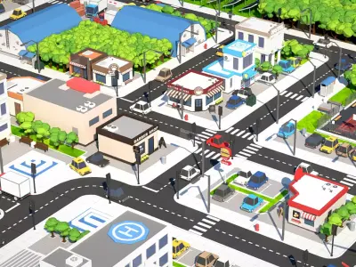 Low Poly Green Energy City  Solar Farm Wind Turbines   Eco-Town  Low-poly 3D model