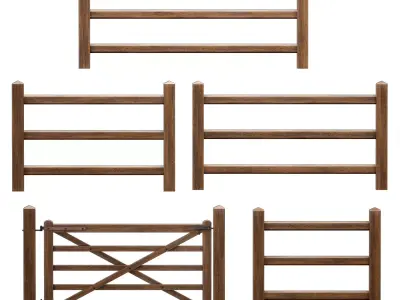 Horse paddock Wooden fence with a gate 3D model