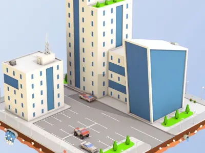 Low Poly City Buildings  Low-poly 3D model