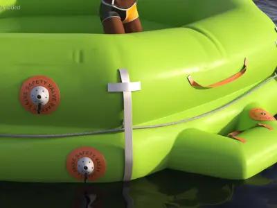  Man in Life Vest on Inflatable Raft 