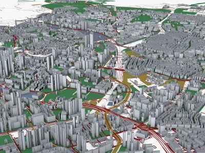 Singapore city with grass and trees Low-poly 3D model