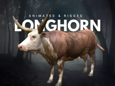 Longhorn Cow Animated and Rigged 3D model Low-poly 3D model