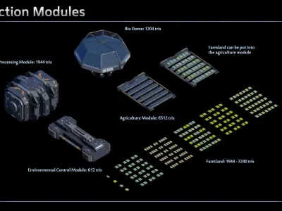 Modular Space Station Complex Low-poly 3D model