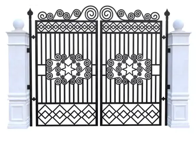 Decorative Wrought Iron Gate with Pillars Low Poly 3D Model Low-poly 3D model