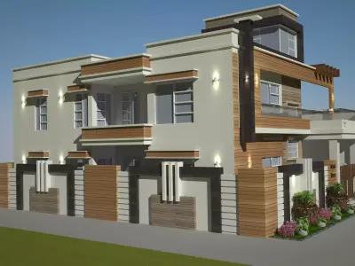 Modern Elevation Corner House Residential 153 Low-poly 3D model