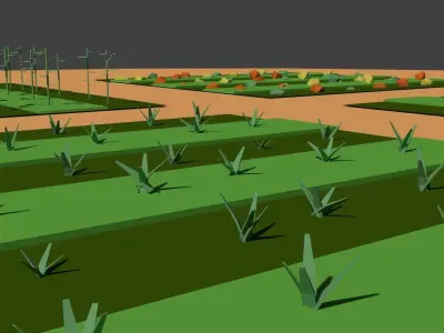 Low Poly Farm Fields Low-poly 3D model