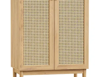 Door Black Rattan Storage Cabinet Vintage Style  Beige 3D model