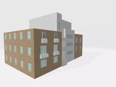 Triple house 3D model Free low-poly 3D model