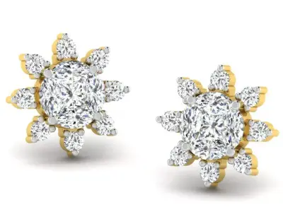 Gold Diamond Women Earring 3D print Model 3D print model 66