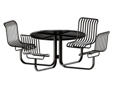 Metal outdoor furniture - round table with chairs 3D model