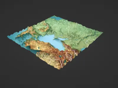 Ukraine Black Sea Map Topography Low-poly 3D model