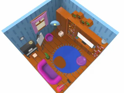 Isometric cartoon living room 01 3D model