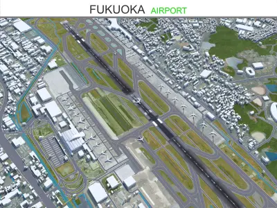 Fukuoka Airport 10km Low-poly 3D model