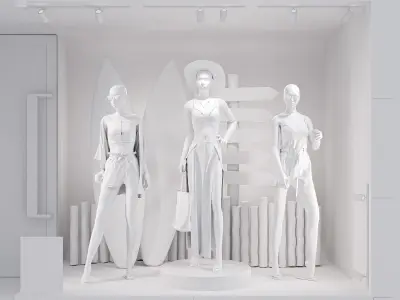 Summer Store Front with female mannequin 3D model