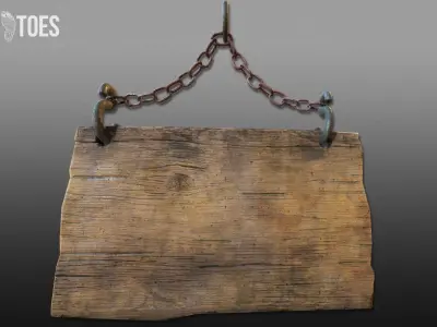 3D Hanging Wooden Signs - Game Ready Low-poly 3D model