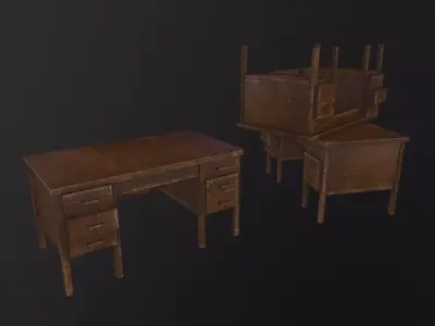 old wooden office table 3D Model Low-poly 3D model