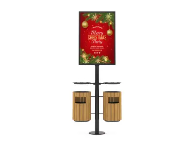 Trash Can with Advertising Light Box 3D model