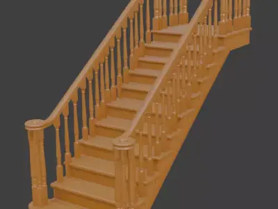 Classic Wooden Staircase with Balustrade 3D model