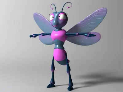 Cartoon Dragonfly RIGGED Low-poly 3D model