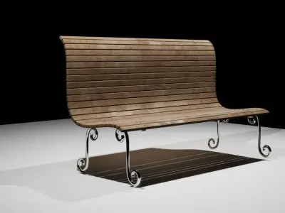 Exterior Wooden Bench 3D model 3D model