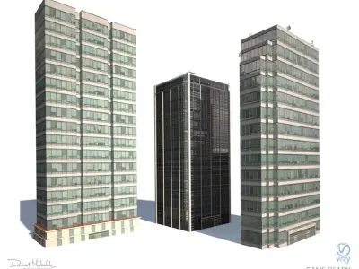 High Rise Pack of 3 Low-poly 3D model