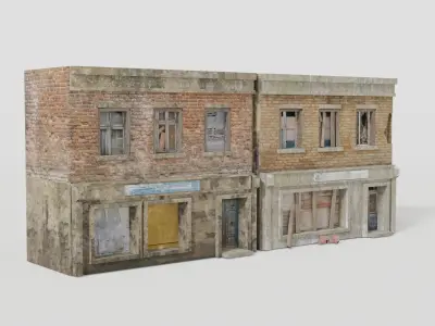 Destroyed WW 2 facades Low-poly 3D model