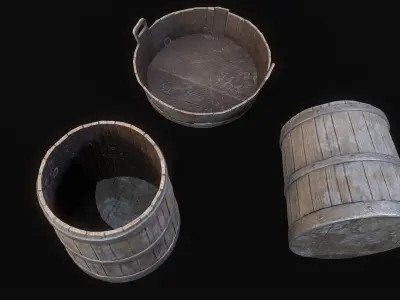 Medieval Washbowl and bucket Low-poly 3D model