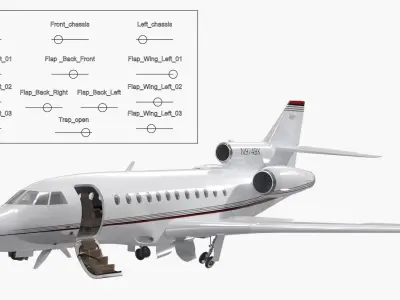  Plane Dassault Falcon 900 White Rigged 