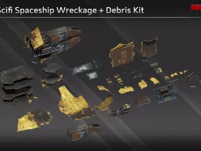 Scifi SpaceshipWreckage Debris Kit Low-poly 3D model