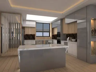 Modern interior living room kitchen TV Wall 3D model
