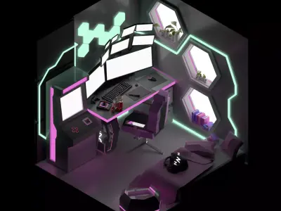 isometric interior cyberpunk Low-poly 3D model