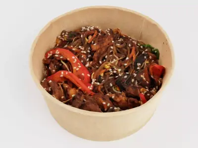 Japchae Poke bowl lunch noodles with korean chiecken asian meal 3D model