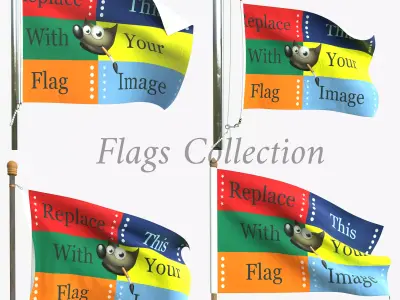 Flag Collection 1 pole flags 3D model