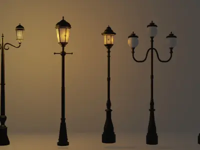  All Lantern in the park with light PBR Game-ready Low-poly 3D model