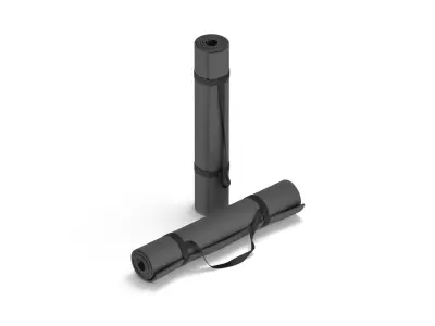 Black Rolled 2 Yoga Mat - stand carpet set with handle strap 3D model