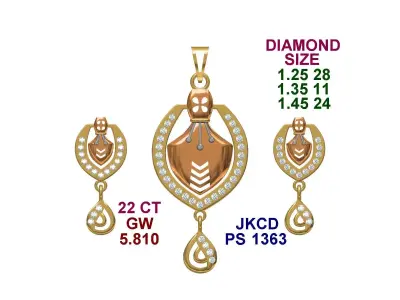 light weight pendant earring set in 22kt  3D print model