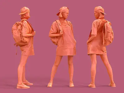 Girl in Jumpsuit-dress with Backpack 3D model