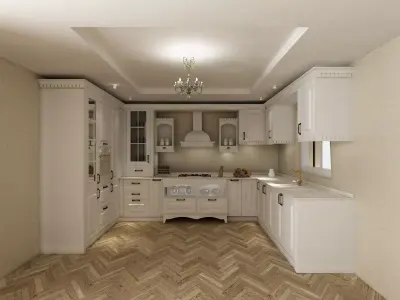 kitchen with cabinets and wooden floors Free 3D model