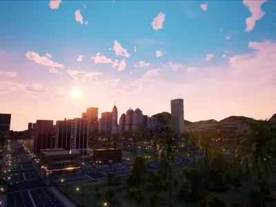 ModularCity sunset city - skyscrapers and palm trees Low-poly 3D model
