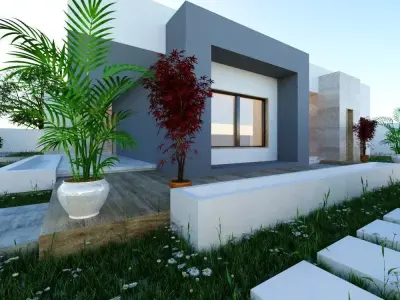 3D Model Modern House on Open Plot  Low-poly 3D model