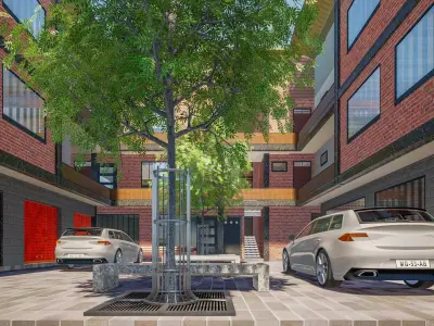 Modern Industrial Mixed Use Building  Shops  Apartments 3D Model Low-poly 3D model