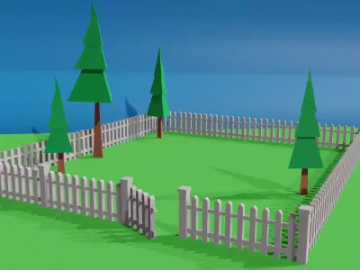 Fence Low Poly Pine Low Poly 3D model Free low-poly 3D model