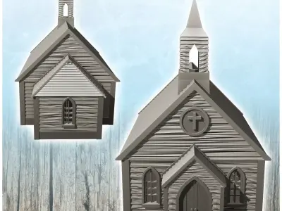 Western wooden church with bell tower 8 - Cowboy USA America ACW 3D print model