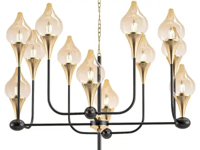 FLAME chandelier with gold and glass shades 3D model