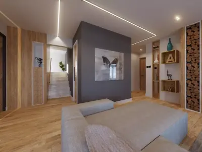 3D Model  Scandinavian-Style Rustic Interior for Rural Home  Low-poly 3D model