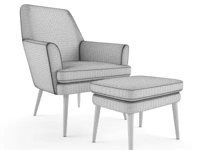 Chisa High grey upholstered armchair with footrest Actona 3D model